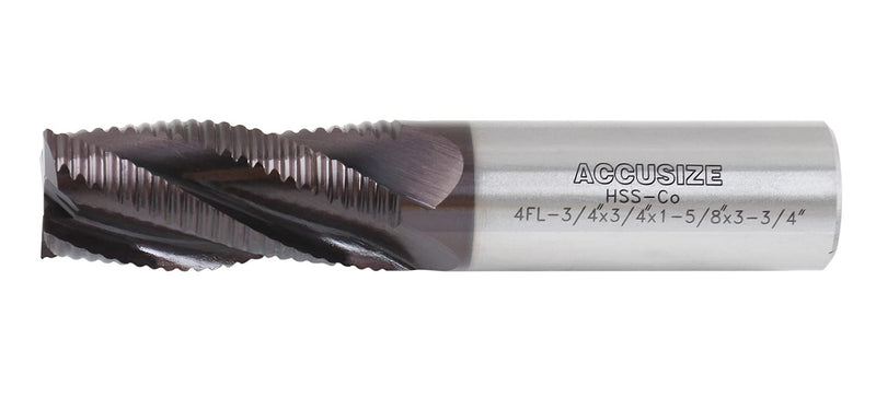 [Australia - AusPower] - Accusize Industrial Tools Standard Tooth M42 8% Cobalt Tialn Roughing End Mill, 3/4'' by 3/4'' by 1-5/8'' Flt Length, 1102-0034 3/4" Dia, 3/4" Shk Dia, 1-5/8" Flt Length 