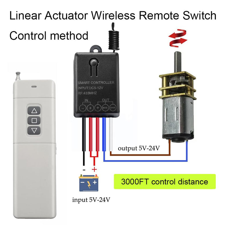 [Australia - AusPower] - Forward Reverse Remote Switch,Linear Actuator with 3000Ft Distance,Wireless Remote Control Switch,DC 5V/12V/24V 20A Relay for Electric Curtains,Water Pum,etc Motor Remote Control Switch 12V 