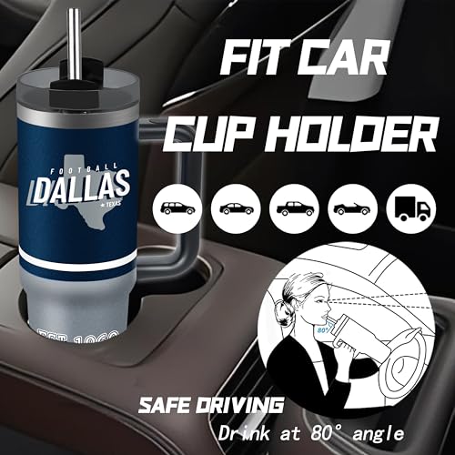 Tumbler 30oz Straight Skinny Portable Handle Car Cups With Anti slip Sleeve Straw Dust Cover, Sports Travel, Stainless Steel Insulated Gifts for Men Women Fans Dallas
