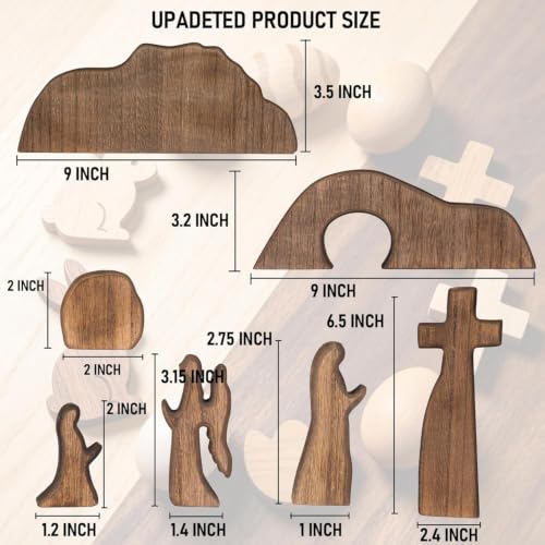 NEROSUN Empty Tomb Easter Scene and Cross Decoration, Wooden Jesus Resurrection Nativity Set, Religious Christian Tabletop Decor for Home Office Christian Wooden Empty Tomb
