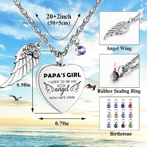 Dletay Heart Urn Necklace for Human Ashes Cremation Jewelry with 12 Birthstones Cremation Necklace for Ashes Papa