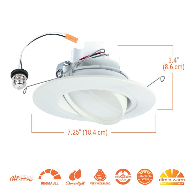 [Australia - AusPower] - HALO RA 5/6 inch Integrated LED Recessed Adjustable Gimbal Light Trim, 600 Lumens/1000 Lumens, 5 Selectable CCT(2700K, 3000K, 3500K, 4000K, 5000K) with Dim to Warm, 120-Volt, White 5 CCT with Dim to Warm 