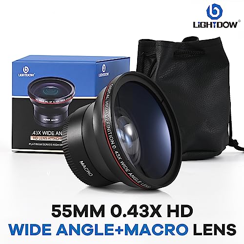 Lightdow 55MM 0.43x High-Definition Wide Angle + Macro Lens Attachment for Sony Alpha A7, A9, A6000 Series, and More - Enhance Your Photography Creativity (φ55mm) φ55mm