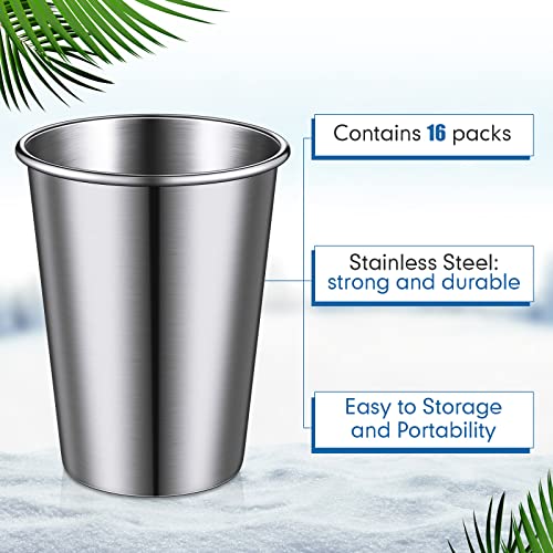 Baderke 16 Pack Stainless Steel Cups and Adult Pint Tumbler Metal Cups Stackable Tumbler Shatterproof Metal Drinking Glasses for Travel Outdoor Camping(12 oz,Silver) 12 oz Silver