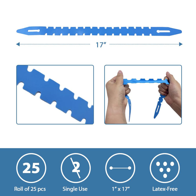 Disposable Tourniquet with Fish Bone Design, Latex-Free, TPE, 17 Inches Long, Pack of 25, Blue
