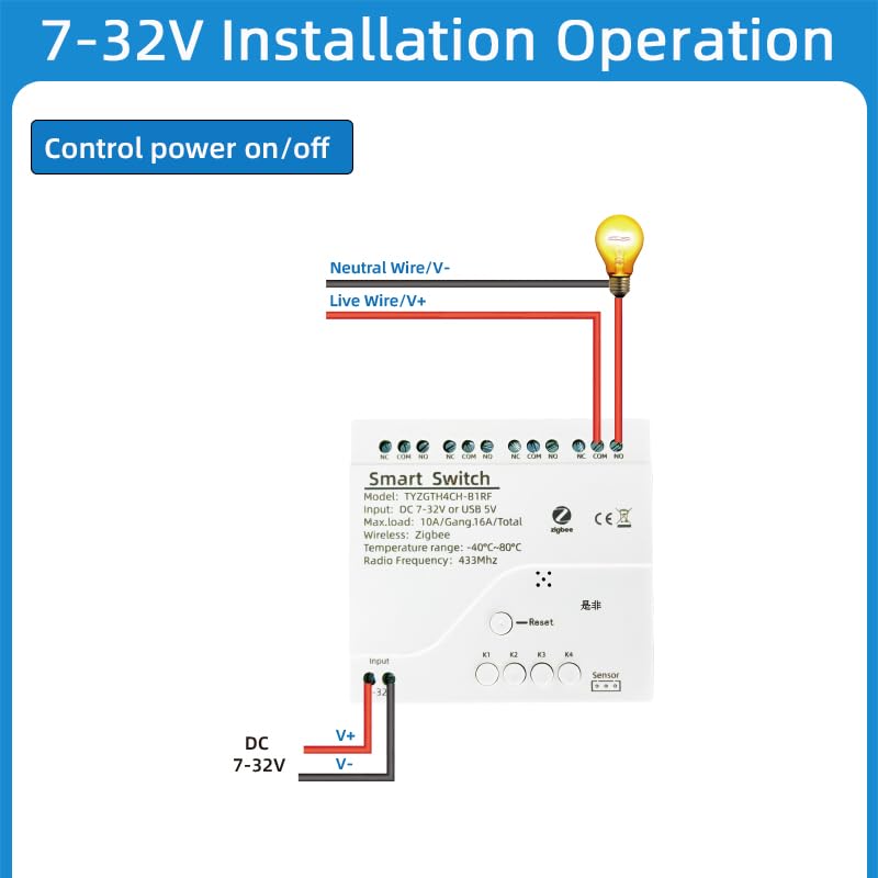 [Australia - AusPower] - Tuya app Zigbee Temperature Humidity Sensor Controller,Phone Monitor and Control Temperature Humidity Anywhere with 4 Channel 32V 10A Dry Contact Relay Switch,Compatible with Alexa Google Home 