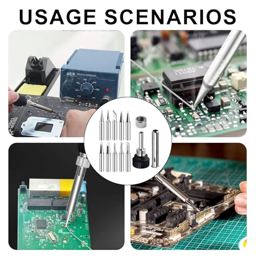 Pack of 10 Soldering Iron Tips, 900M-T, Replacement Soldering Tips for Soldering Stations, Soldering Iron, Soldering Tip Set, Soldering Iron Replacement Soldering Tips Set with Welding Sleeve, Lead-Free High-Quality Copper Soldering Tips