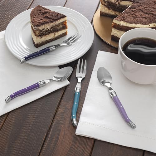 French Home 8pc Laguiole Dessert or Cocktail Spoon and Fork Set - Plum Rose