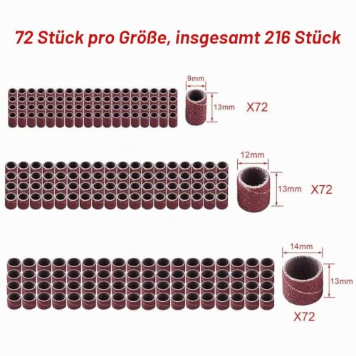 Sanding Sleeves Set with 216 Sanding Bands + 6 Sanding Rollers | Sanding Drum Attachments, 80/120 Grit, 3 Diameters (1/2", 3/8", 1/4") Drum Mandrels, for Dremel Rotary Tools