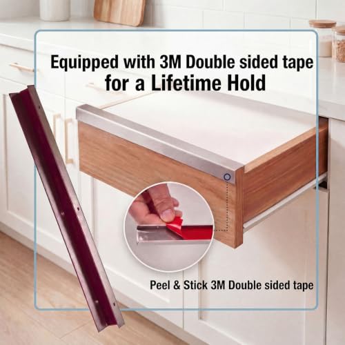2 Pack 17 inch Stainless Steel Drawer Edge Guard, Slip-on Cabinet Door Protector with Strong 3M Double Sided Adhesive Tape, Fits 3/4" Thick Doors and Drawers,Rustproof Brushed Stainless
