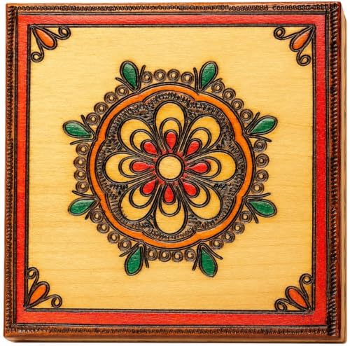 Artisan Owl Polish Handmade Dream Catcher Floral Ornamented Crest 4" Wooden Box with Red Interior, Perfect for Keepsakes and Special Items
