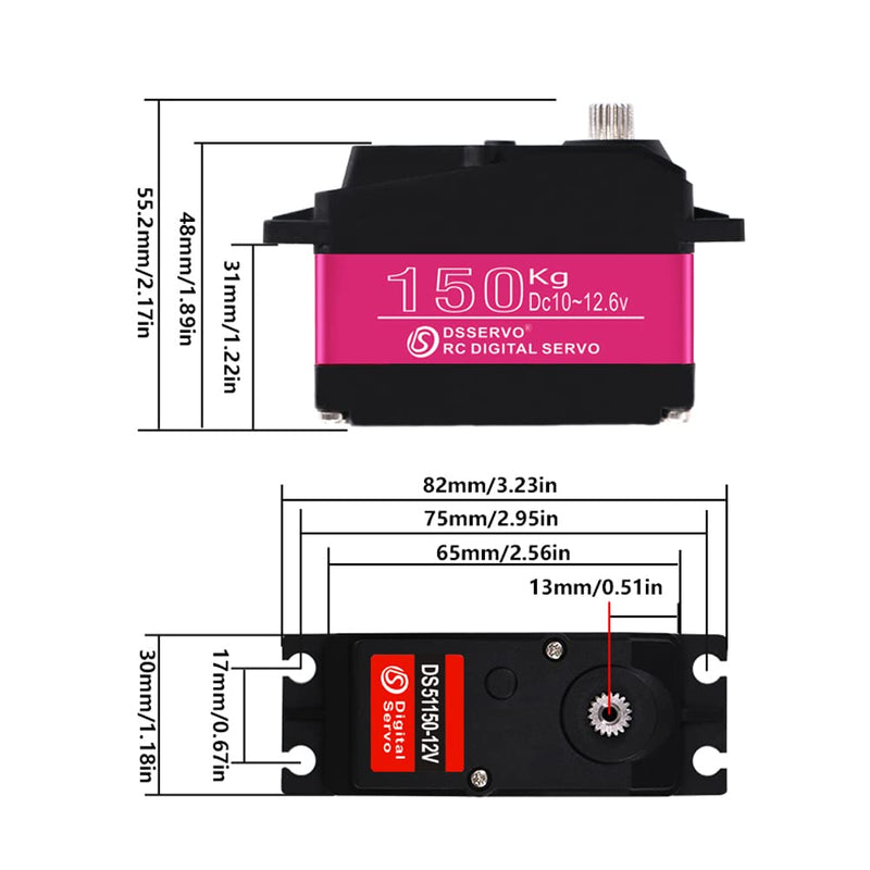 150kg High Torque RC Steering Servo Motor 10V~12.6V HV 18T Digital Metal Gear Waterproof for 1/5 Large Scale Cars 270 Degree 150KG-270°