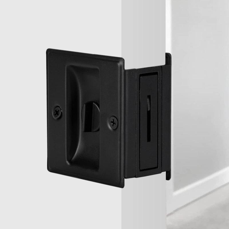 HOME MASTER HARDWARE Privacy Pocket Door Lock Pull Replace Damaged Or Old Sliding Door Locks Premium Quality Solid Brass Matte Black Pocket Door Hardware 2-3/4”x2-1/2”,for 1-3/8” Thickness Door 1 Pack 2-3/4”x2-1/2” Black-1PACK