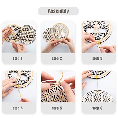 Qallicon 5.31" Sacred Geometry Wall Art 4 PCS Set, (Metatron Cube, 64 Tetrahedron, Torus, Merkaba) Crystal Grid Meditation Chakra Wooden Wall Art Yoga Decor Spiritual Gifts