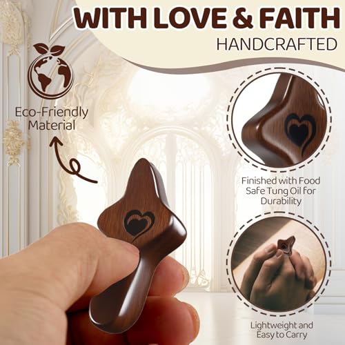 Encouragement Gift Wood Handheld Religious Pocket Cross My Heart Wooden Comfort Stress Relief Cross Fidget for Clutching, Clinging and Praying Walnut C 1