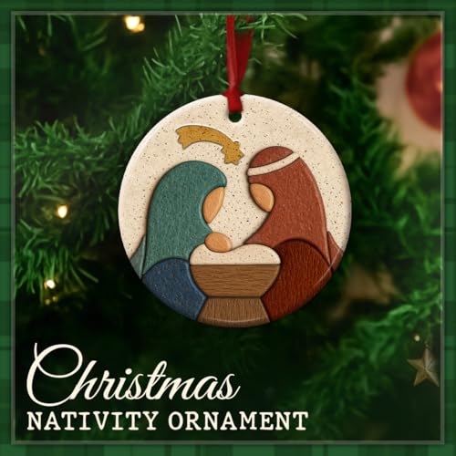 Nativity Christmas Ornament 2026 - Holy Family Ceramic Ornament with Mary, Joseph and Jesus - Religious Church Decoration, Christian Manger Scene Keepsake