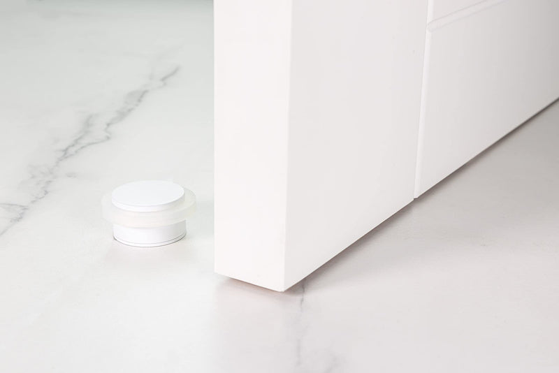 EVI Herrajes | White Door Stop | Modern Design | H:0.82“ - W:1.37” | Adhesive or Screw Installation Included | Natural Silicone Protection | Floor Door Stop Lacquered White - White Rubber