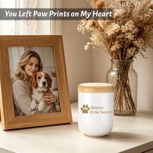 Ceramic Pet Urn for Cat Dog Ashes for Memorial Handmade Small Cat Dog Urn White Paw Print