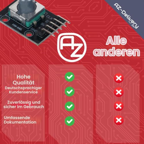 AZDelivery KY-040 Rotary Encoder, Rotary Encoder, Module Compatible with Arduino, Includes E-Book!
