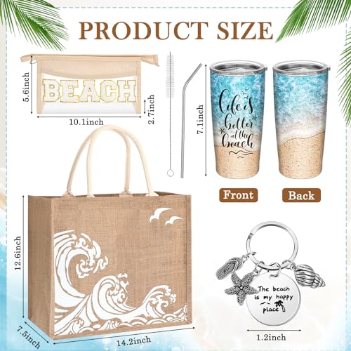 6 Pcs Beach Gifts Set for Women Bag Tumbler Keychain, Classic