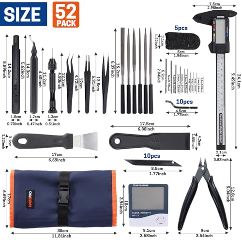 3D Printer Tool Kit, 52 PCS 3D Printing Tools Kit for Model Assembly, Removal, Finishing, Deburring, Craving, Drilling & Measuring Set 3D Print Accessories