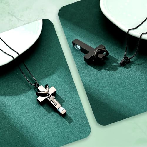 Cross Cremation Jewelry Urn Necklaces Urn Pendant Necklaces for Ashes Memorial Keepsake Pendant for Women Men Gifts With Funnel Kit & Bag Black+LightBlue