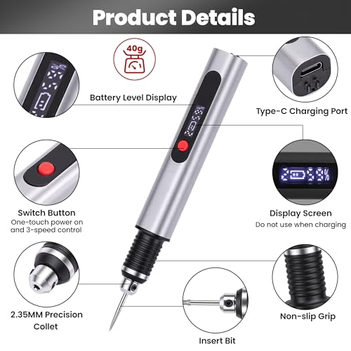 Electric Engraving Pen Kit, Engraving Tool Rechargeable Engraver Machine Silver