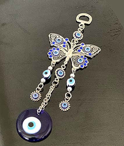 Betterdecor Turkish Blue Evil Eye with Butterfly Hanging Decoration Ornament (Butterfly) Butterfly Only