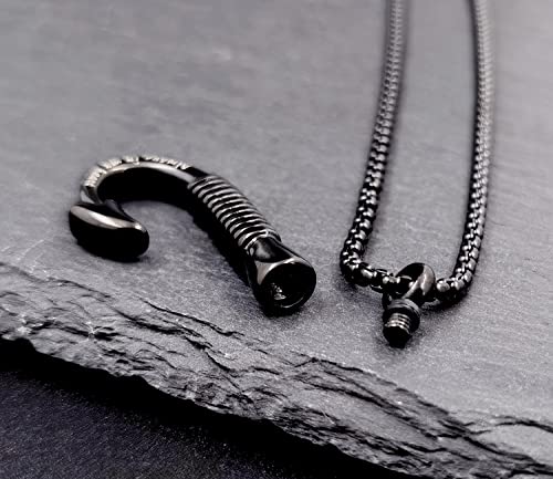 YOUFENG Fishing Hook Urn Necklace for Ashes Stainless Steel Cremation Jewelry Always in My Heart Ashes Necklaces Memorial Keepsake for Men Black