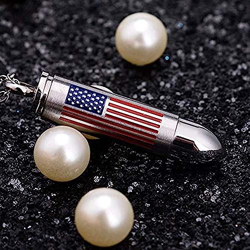 Stainless Steel Bullet American Flag Cremation Ashes Urn Necklace Memorial Pendant Waterproof Jewelry