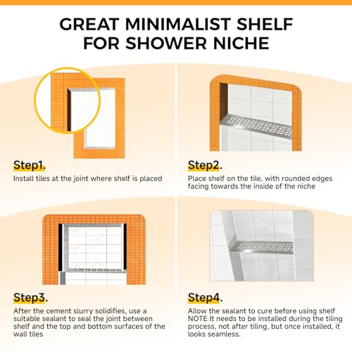 Powhorse shower niche shelf for Schluter Kerdi board, durable shower caddy with built-in storage for bathroom essentials.