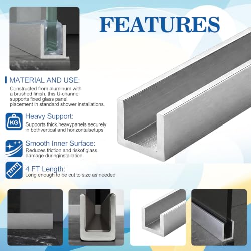 Wesiti 4 ft aluminum U channel, 1/4 inch wide, clear anodized finish