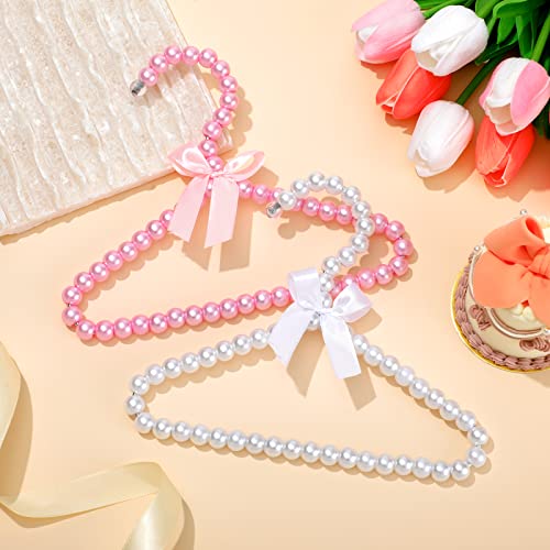 Wesiti 10 Pcs Small Pearl Hanger Mini Pearl Metal Elegant Clothes Hangers with Ribbon for Women Dog Cat (Pink,White) Pink, White