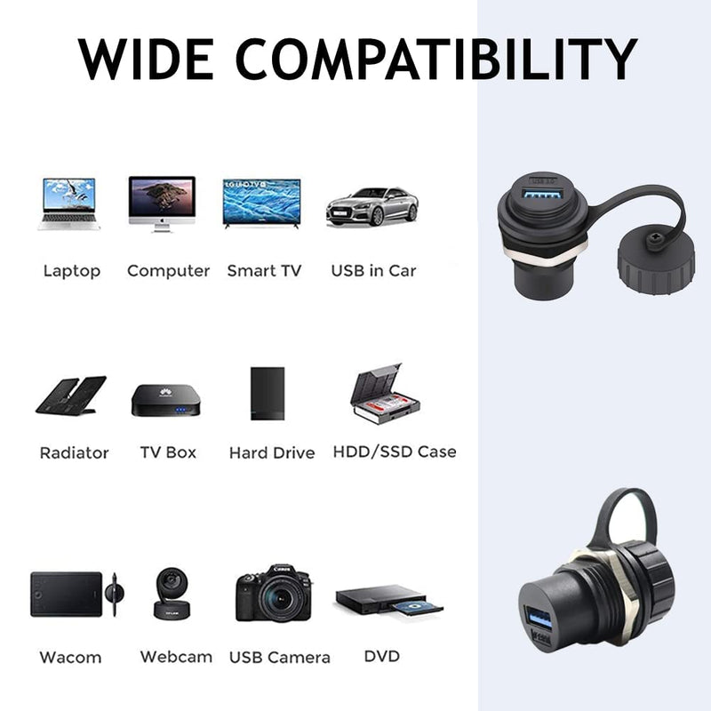 PENGLIN 5PCS USB3.0 Waterproof Connector,Industrial Panel Mount Bulkhead,Female to Female Feed Thru Data Transfer Coupler Round type USB3.0(5PCS)