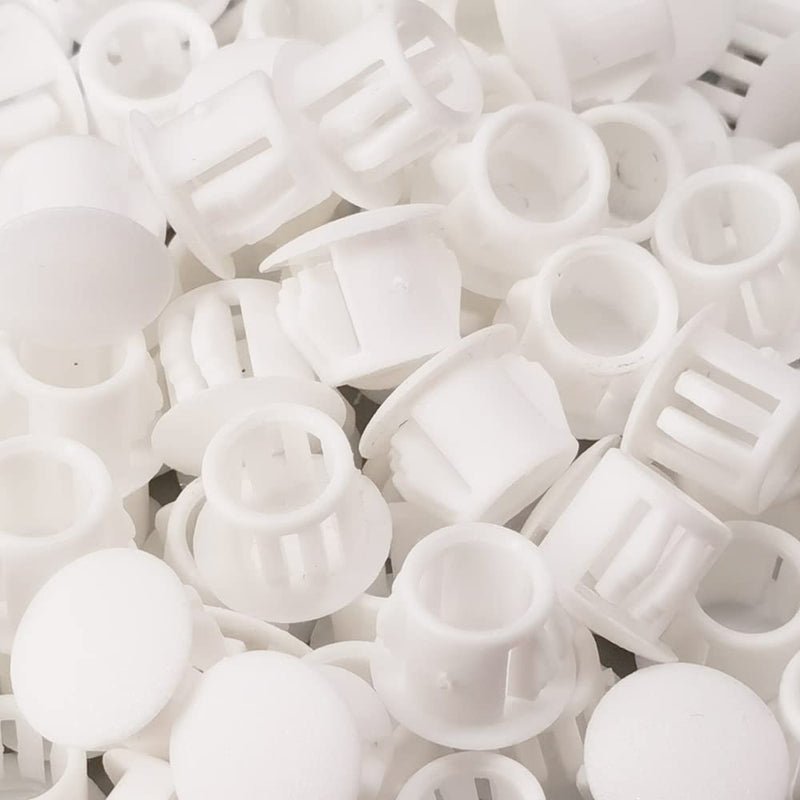 [Australia - AusPower] - Hole Plugs 3/8" Plastic Flush Type Hole Plugs Snap in Locking Hole Tube Screw Caps Drilling Cover Plugs Fastener Covers for Kitchen Cabinet Furniture White 100 Pack 10mm(3/8") 