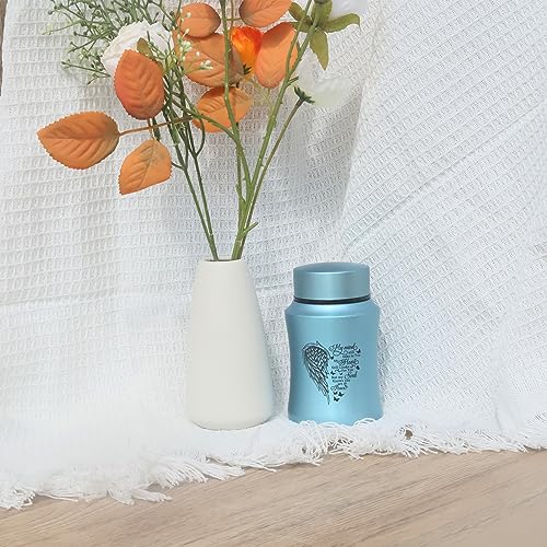 4.5 Inches Small Urn for Human Ashes Stainless Steel Mini Cremation Urn Small Keepsake Urn Heart Wing Pattern Memorial Ashes Container-Blue Wing-Blue