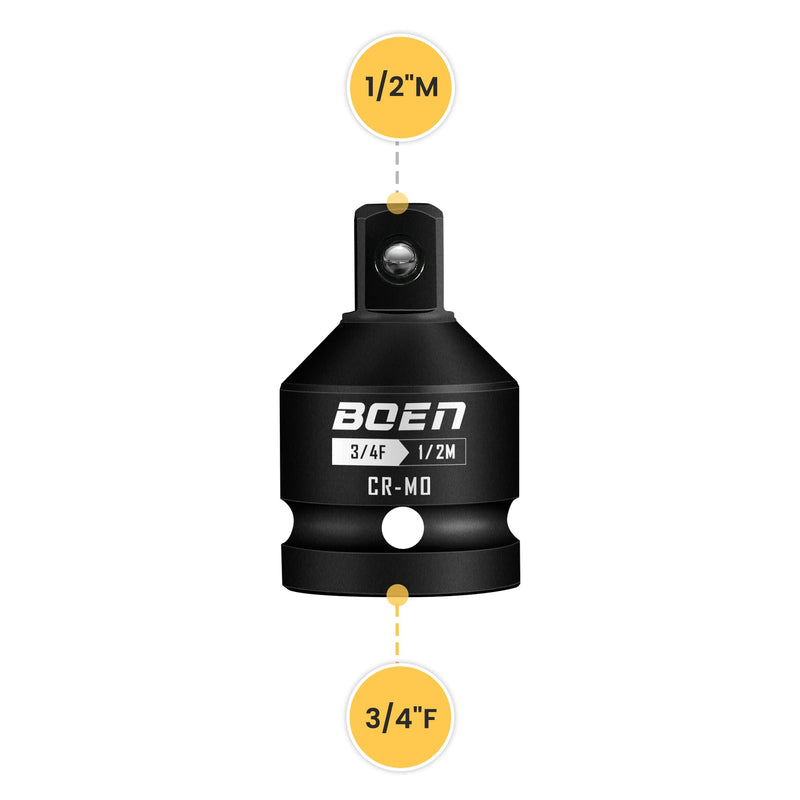 BOEN 3/4"F to 1/2"M Impact Socket Adapter, Cr-Mo Steel,Socket Adapter Set for Impact Driver Conversions