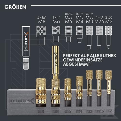 ruthex 7x Soldering Tips/Melting Aid Set - Soldering Iron Tips for ruthex Thread Inserts M2 / M2.5 / M3 / M4 / M5 / M6 / M8 - #2-56/ #4-40/ #6-32/ #8-32/ #10-24/1/4 Inch with Soldering Iron Adapter 900M/T 18