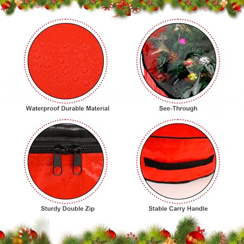 Pwsap 2 Pack Christmas Wreath Storage Container - 36 Inch, Garland Storage, Christmas Large Wreath Storage Container Cover, Durable Tarp Material, Dual Zipper Storage Bag for Xmas Holiday, Red 36inch