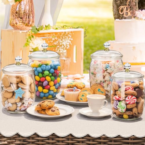 4Pcs Plastic Candy and Cookie Jar with Lids,74oz Large Food Storage Container Candy Buffet Containers,Acrylic Jars with Lids,Decorative Kitchen Storage Jar for Candy,Cookie Clear 74.29 ounces Oval