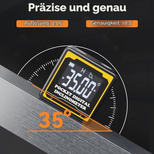 Preciva Digital Spirit Level, Four-Sided Magnetic, IP54 Waterproof Inclinometer, Protractor, Type C Interface, Suitable for Carpentry, Construction, DIY