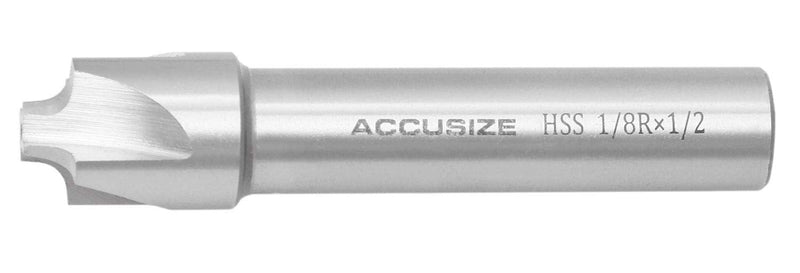 [Australia - AusPower] - Accusize Industrial Tools 1/8'', H.S.S. Corner Rounding End Mills, 1/2'' Shank Dia, 5/8'' Cutter Dia, 3'' Overall Length, 1011-0018 1/8" x 1/2"(R x Shank Dia.) 