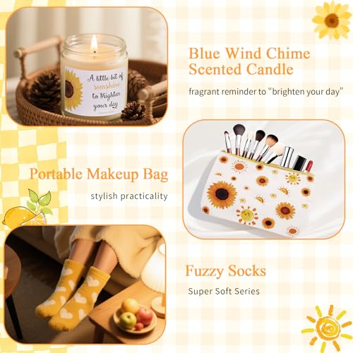 10Pcs Sunshine Gift for Women - Unique Care Package with Sunflower Gifts, Friendship Box of Sunshine for Mom Sister Wife, Get Well Soon & Birthday Present, Self Care Basket for Women Recovery Yellow