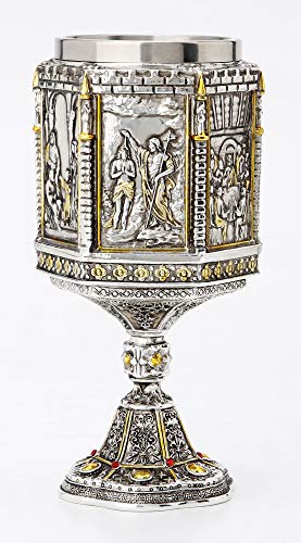 Veronese Design 7 1/8" Life of Jesus Wine Chalice with Stainless Steel Tumbler Electroplated Polyresin Sculpture Cup