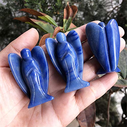 2 Inches Blue Aventurine Crystal Pray Guardian Angel Statue, Carved Healing Peace Angel with Wing Figurine Pocket Stone