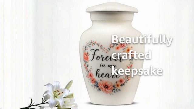 Small Urns for Human Ashes Keepsake, Cremation Urn for Ashes for Women & Man, Funeral Decorative Mini Urns, Forever in My Heart & Flower, Miniature, Tiny Sharing Urn - Little Keepsake
