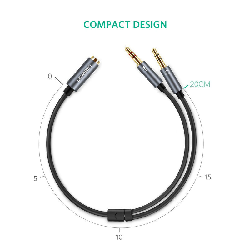 [Australia - AusPower] - UGREEN Headphone Splitter for Computer 3.5mm Female to 2 Dual 3.5mm Male Braided Audio Splitter Cable Microphone Stereo Jack Earphones Port Cord Gaming Headset to PC Laptop Adapter Black 