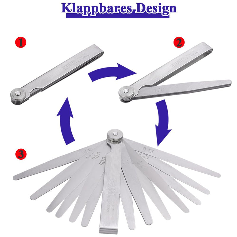 [Australia - AusPower] - Moyata Metric Feeler Gauge with 17 Blades, Feeler Gauge, Stainless Steel Feeler Gauge Set, 0.02-1.00 mm Feeler Gauge Spark Plug Gap Tool, Feeler Gauge Valve Game for Measuring the Gap Width/Thickness 