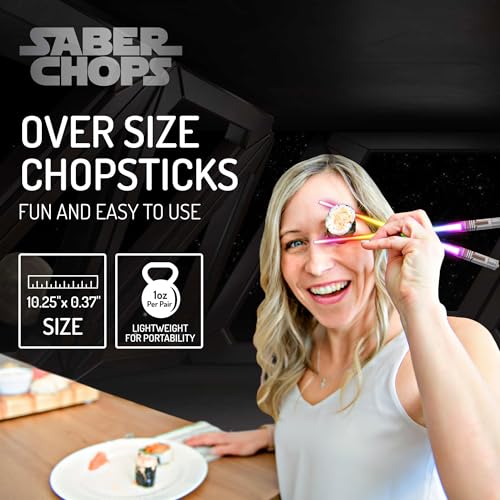 LIGHTSABER CHOPSTICKS LIGHT UP STAR WARS CHOPSTICK LED Glowing Light Saber Chop Sticks REUSABLE Sushi Sabers Cool Fun Geeky STARWARS Chop Stick Set 4 PAIRS | FREE Keychain Soft Carry Pouch | Gift Box 4 PAIRS & FREE KEYCHAIN 8 COLOR MODES