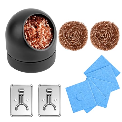 11-Piece Soldering Tip Cleaner Set, Soldering Accessories Without Water | 1 stand, 3 wire balls, 2 metal shelves, 5 blue sponges, waterless use, for workbench and electronics repair